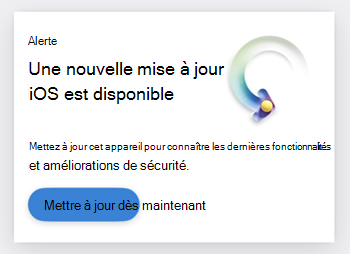 Capture d’écran d’un carte indiquant à l’utilisateur qu’une mise à jour iOS est disponible.