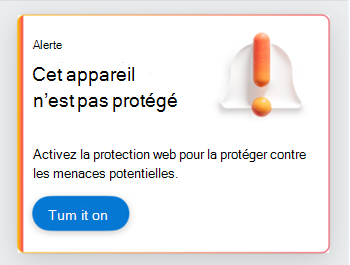 Capture d’écran d’un carte invitant l’utilisateur à activer la protection web.