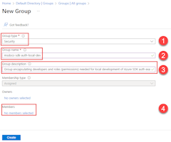 Une capture d’écran montrant comment créer un nouveau groupe Microsoft Entra. L’emplacement du lien à sélectionner pour ajouter des membres à ce groupe est mis en évidence.