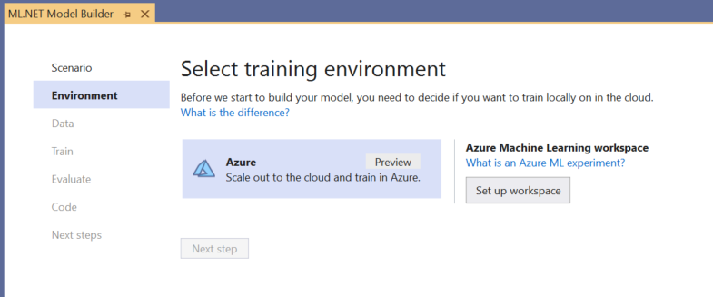Sélection de l’environnement d’entraînement Azure