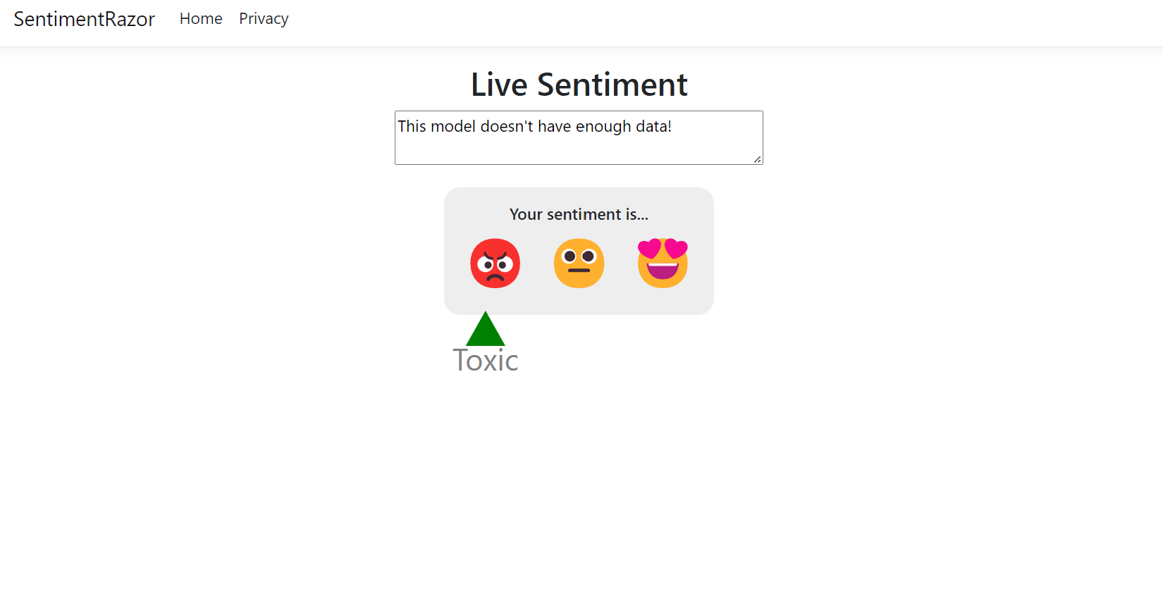 Fenêtre d'exécution avec la fenêtre du sentiment prédit