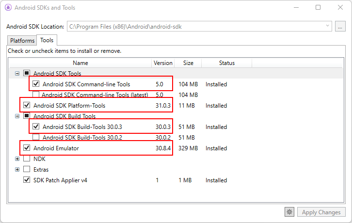 Installing Android SDK Tools.