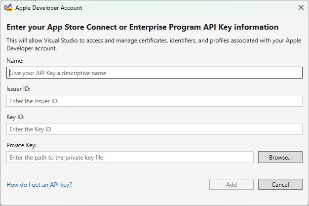 entrez vos informations de clé API.