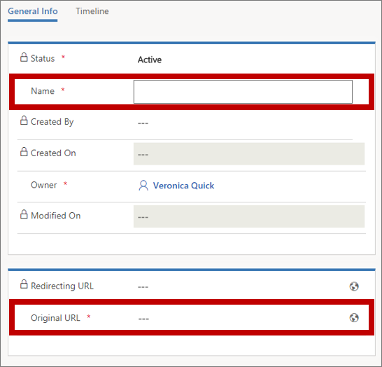 Onglet Informations générales pour une nouvelle URL de redirection.