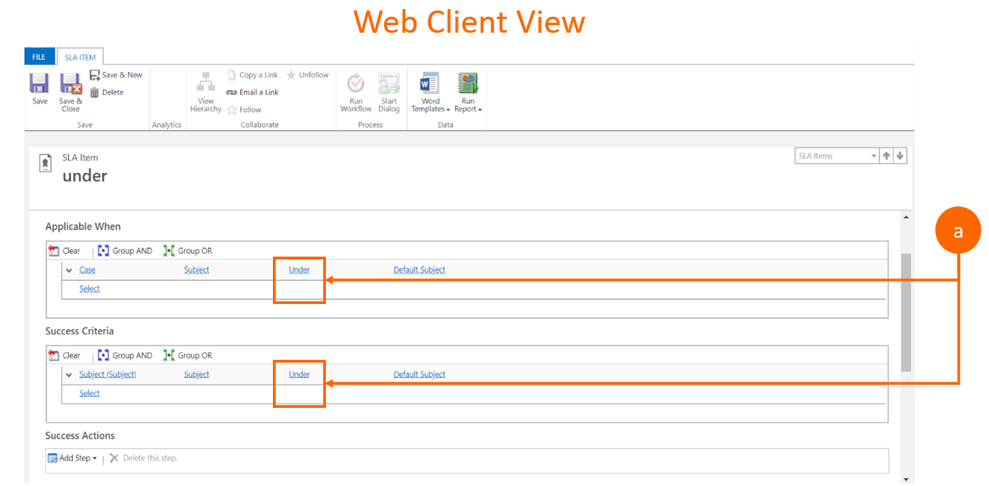 Capture d’écran de la vue du client Web de prémigration où une condition est utilisée sous les opérateurs.