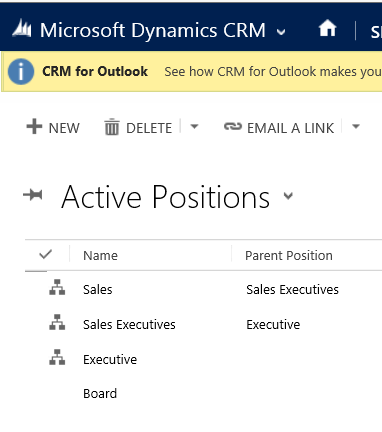 Postes actifs dans la sécurité hiérarchique dans Dynamics 365 for Customer Engagement.