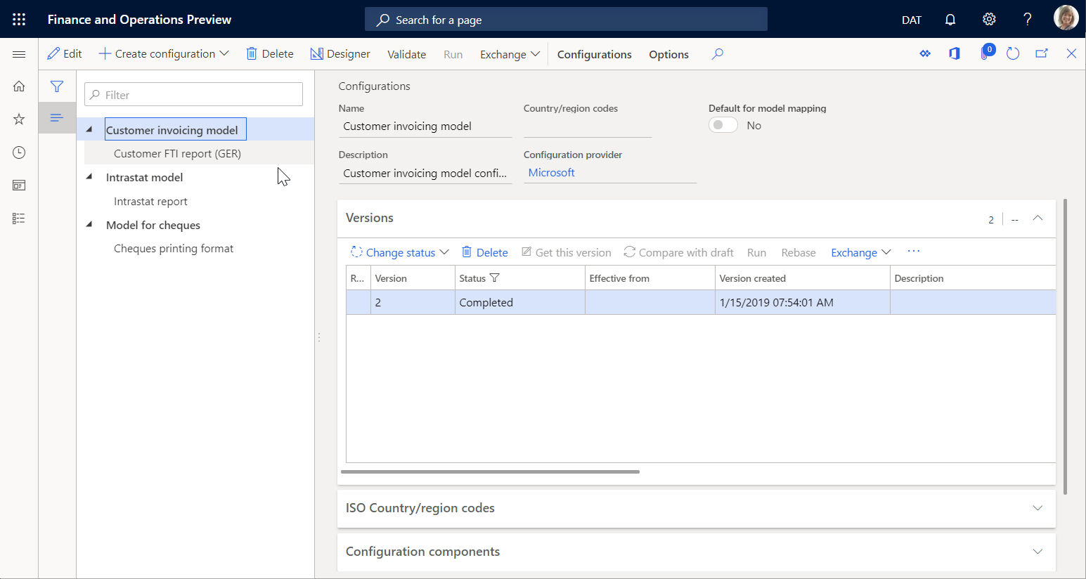 Page de configurations de gestion des états électroniques confirmant l’importation de la configuration.