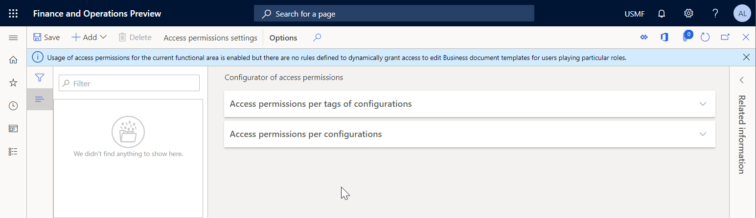 Confirmer les autorisations d’accès du module Gestion de document commercial.