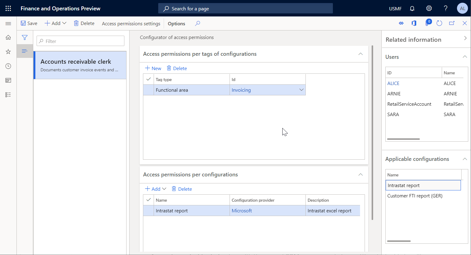 Organisateurs Autorisations d’accès sur la page Configurateur des autorisations d’accès.