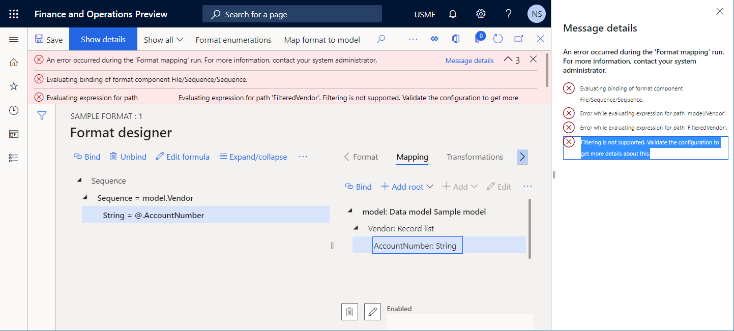 Erreurs d’exécution qui se produisent lorsque vous exécutez le format modifiable sur la page Concepteur de format.