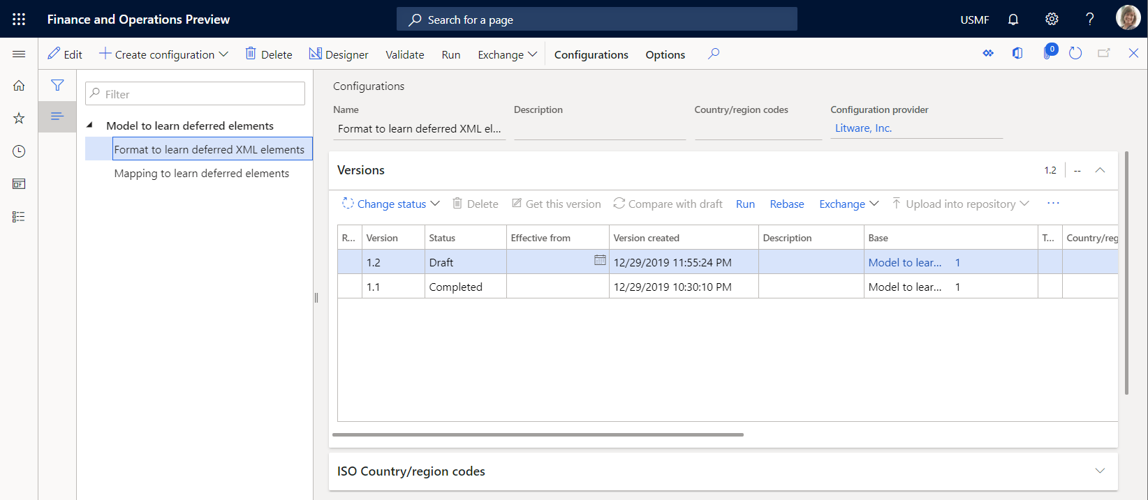 Configurations ER importées sur la page Configurations.