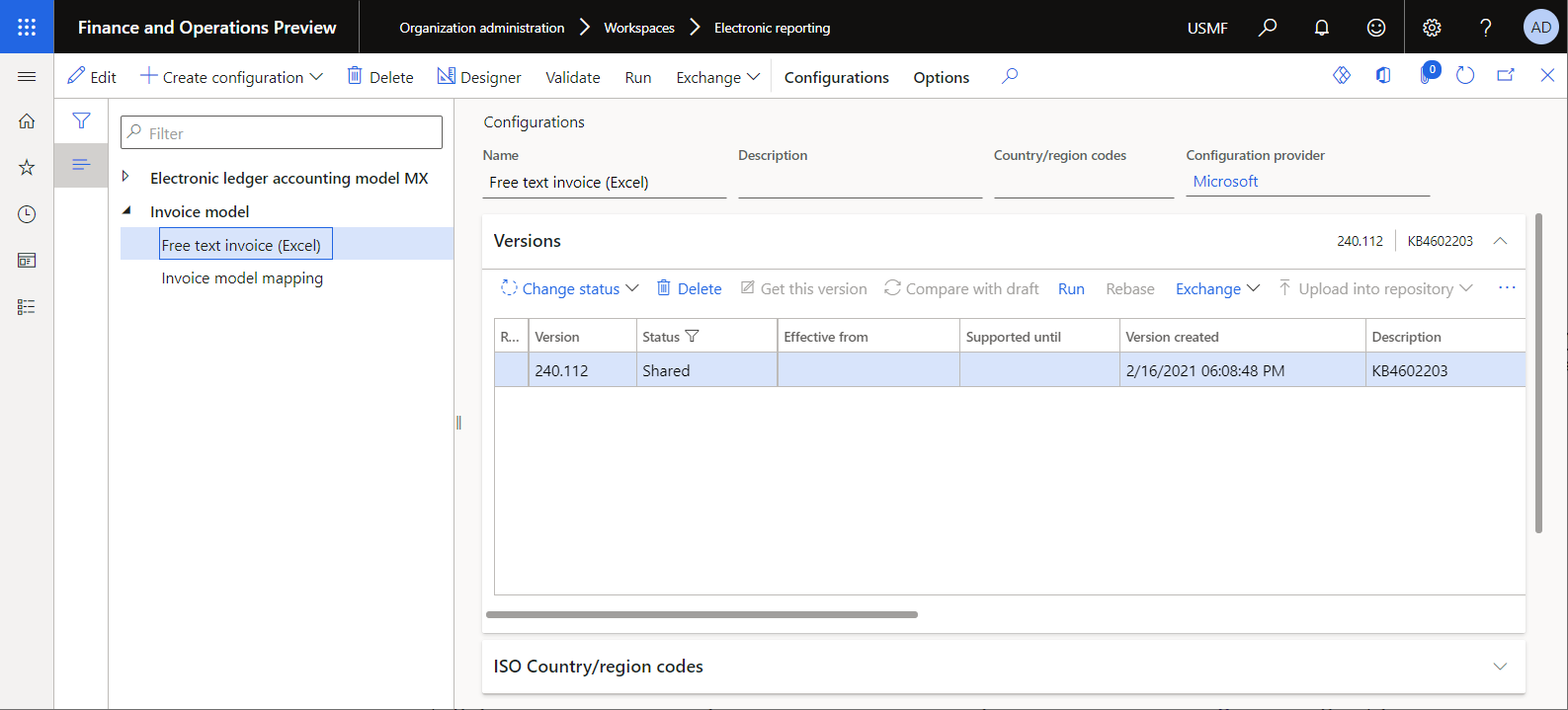 Configurations ER importées sur la page Configurations.