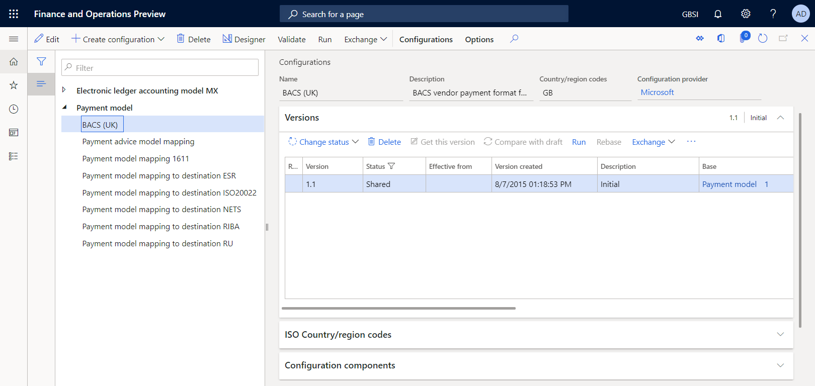 Page de configurations avec les configurations ER spécifiées disponibles dans l’arborescence.