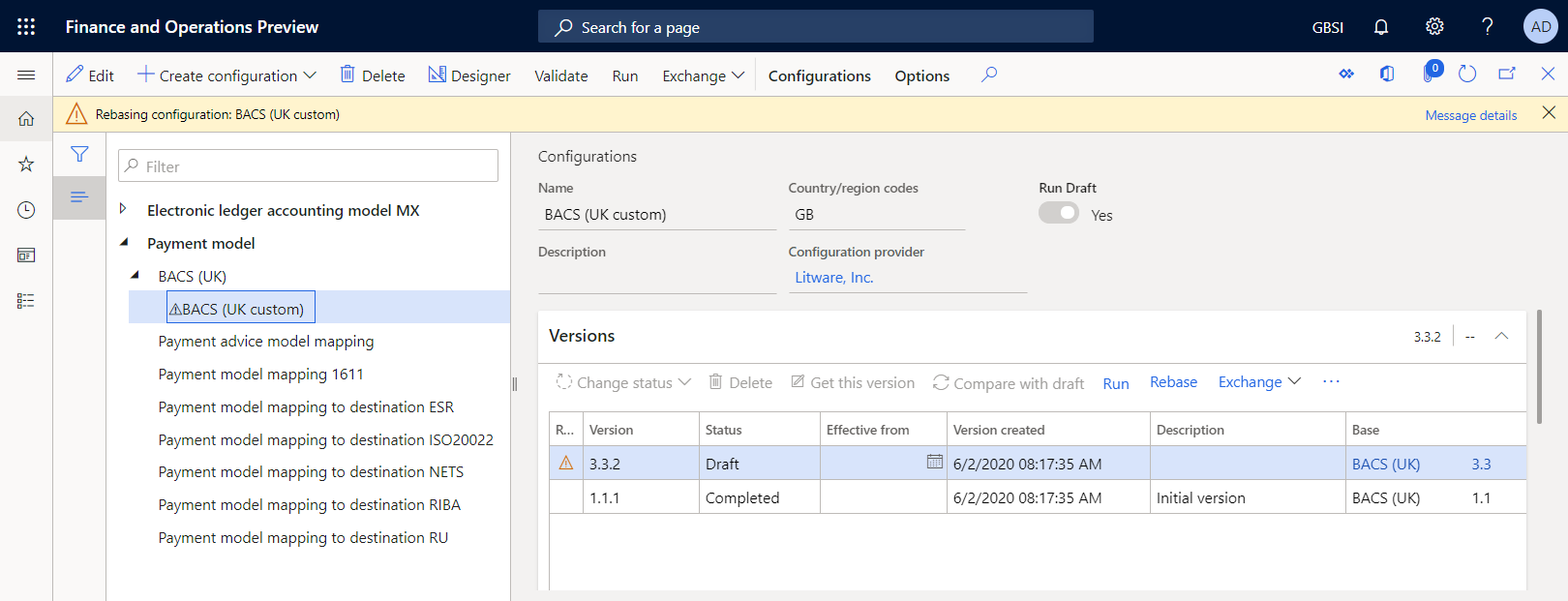 Configuration redéfinie avec des conflits sur la page Configurations.