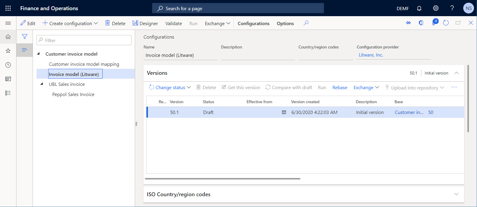 Version 50.1 de la configuration ER sur la page Configurations.