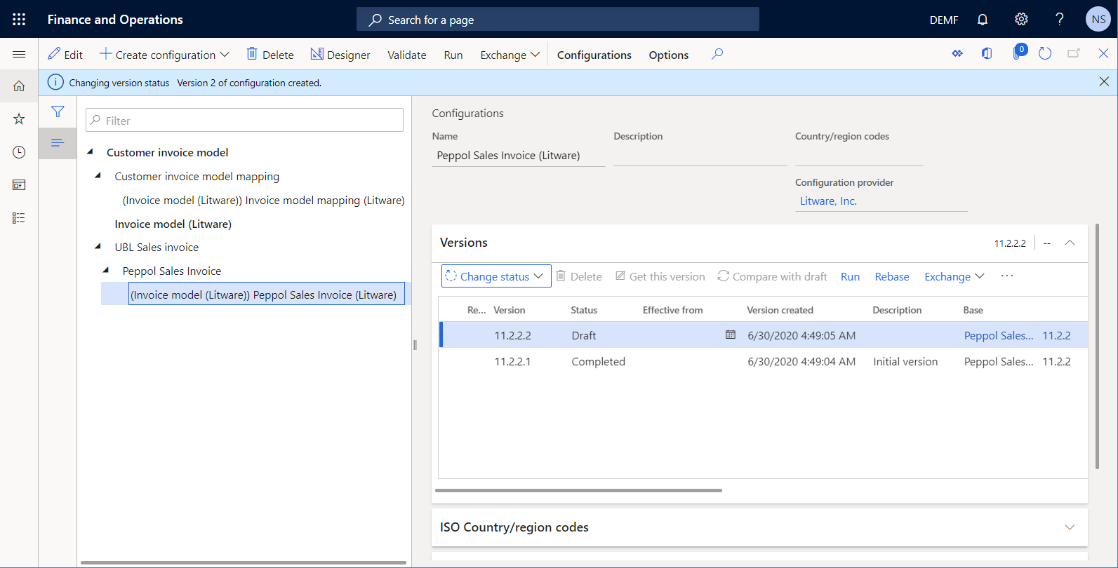 Version 11.2.2.1 terminée sur la page Configurations.