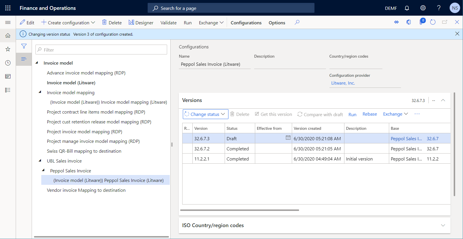 Version 32.6.7.2 terminée sur la page Configurations.