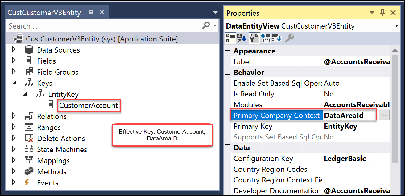 Key for the Account table in a finance and operations app.