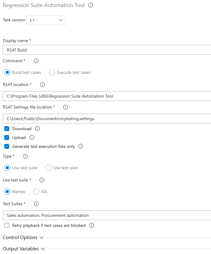 Configuring a new RSAT build task.