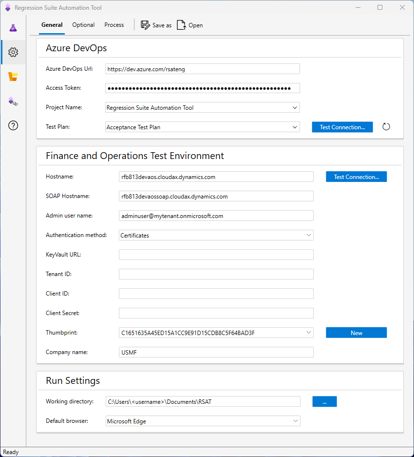 RSAT settings for user-based authentication.