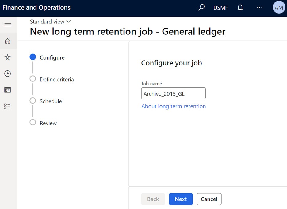 New long term retention job - General ledger.