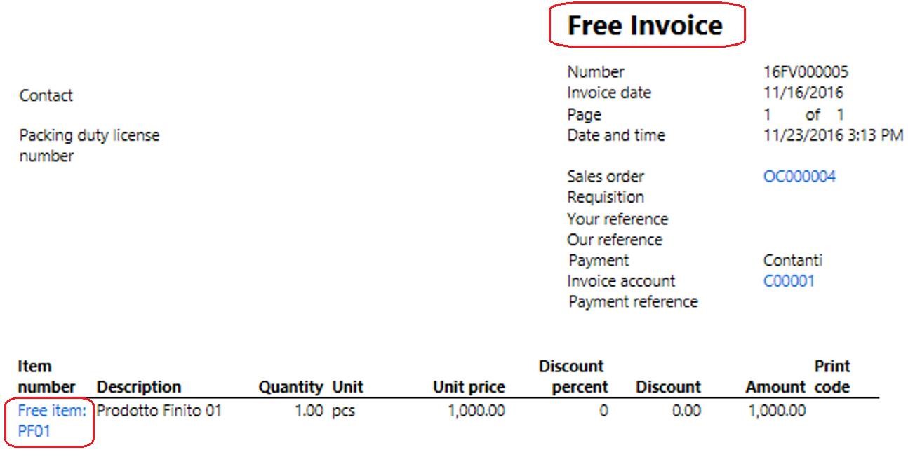 Free invoice printout.