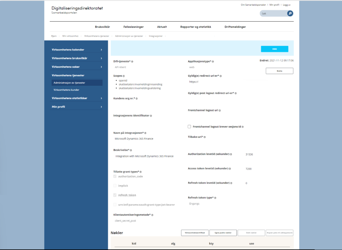 Registering an integration point in the ID-porten web portal.