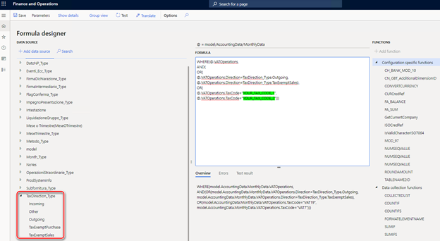 Add your company's tax codes in formula designer.