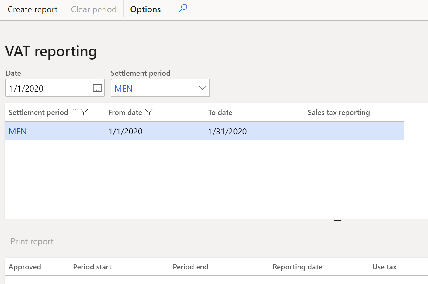 VAT reporting page.