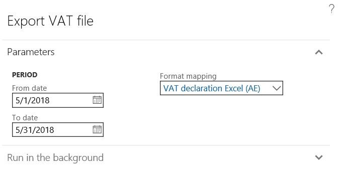 Boîte de dialogue Exporter un fichier de TVA.