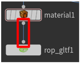 Connexion du nœud Material1 au nœud rop_gltf1.