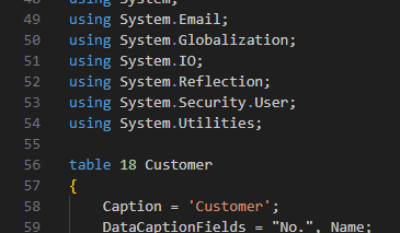 Exemple d’inclusion d’objets dans d’autres espaces de noms via Using pour accéder au code (ici dans une table Client)