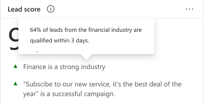 Capture d’écran de l’Info-bulle de la raison de score prédictif du prospect.