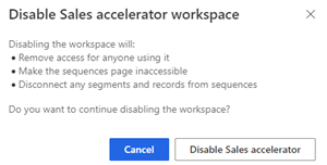 Capture d’écran du message de confirmation de désactivation de l’Accélérateur des ventes.