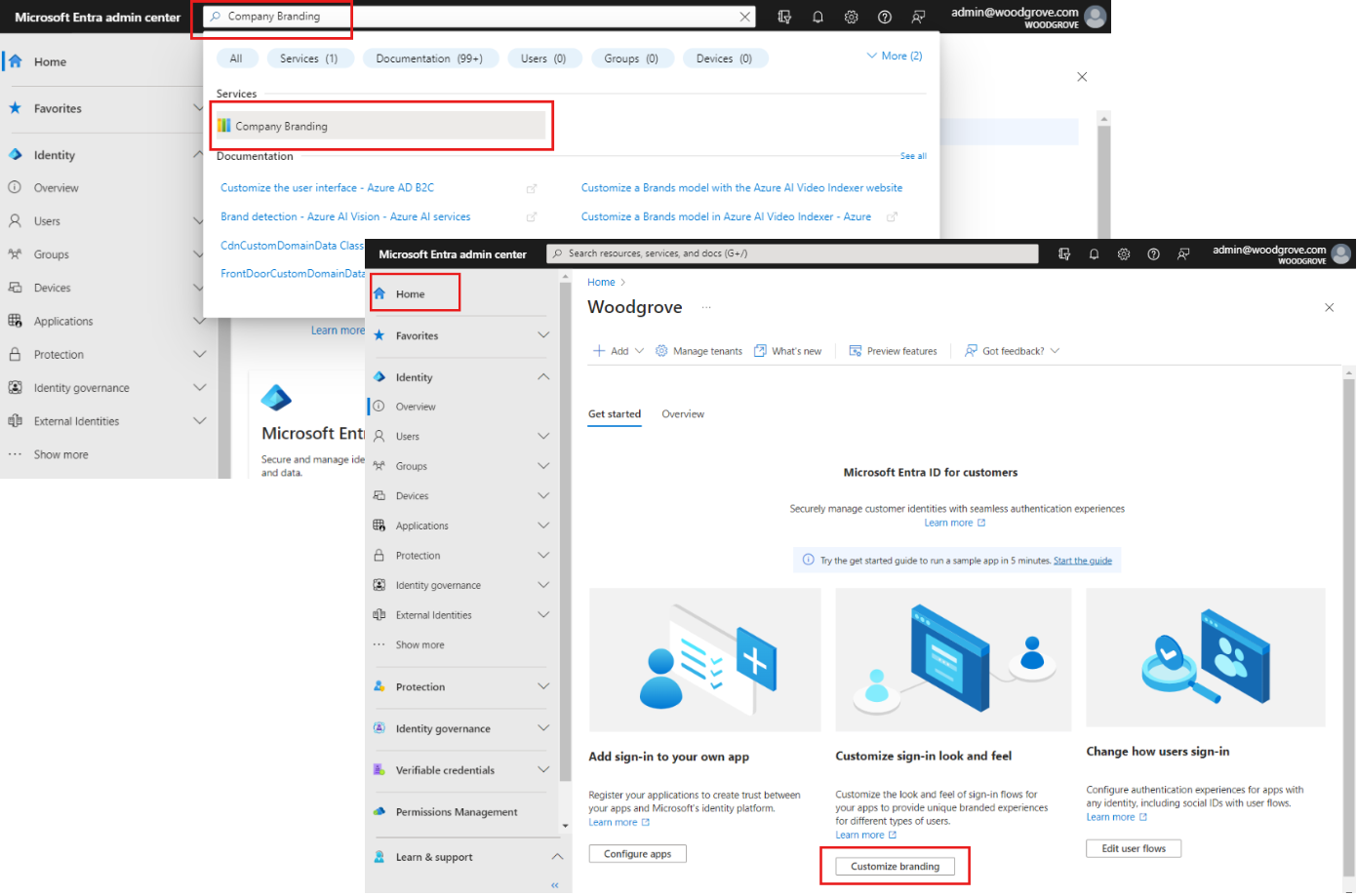 Capture d’écran de l’option de personnalisation de l’entreprise.