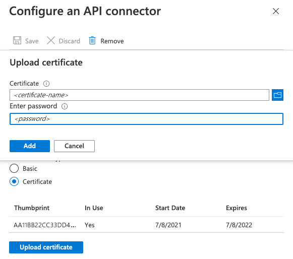 Capture d’écran d’un nouveau certificat, lorsqu’il en existe déjà un.