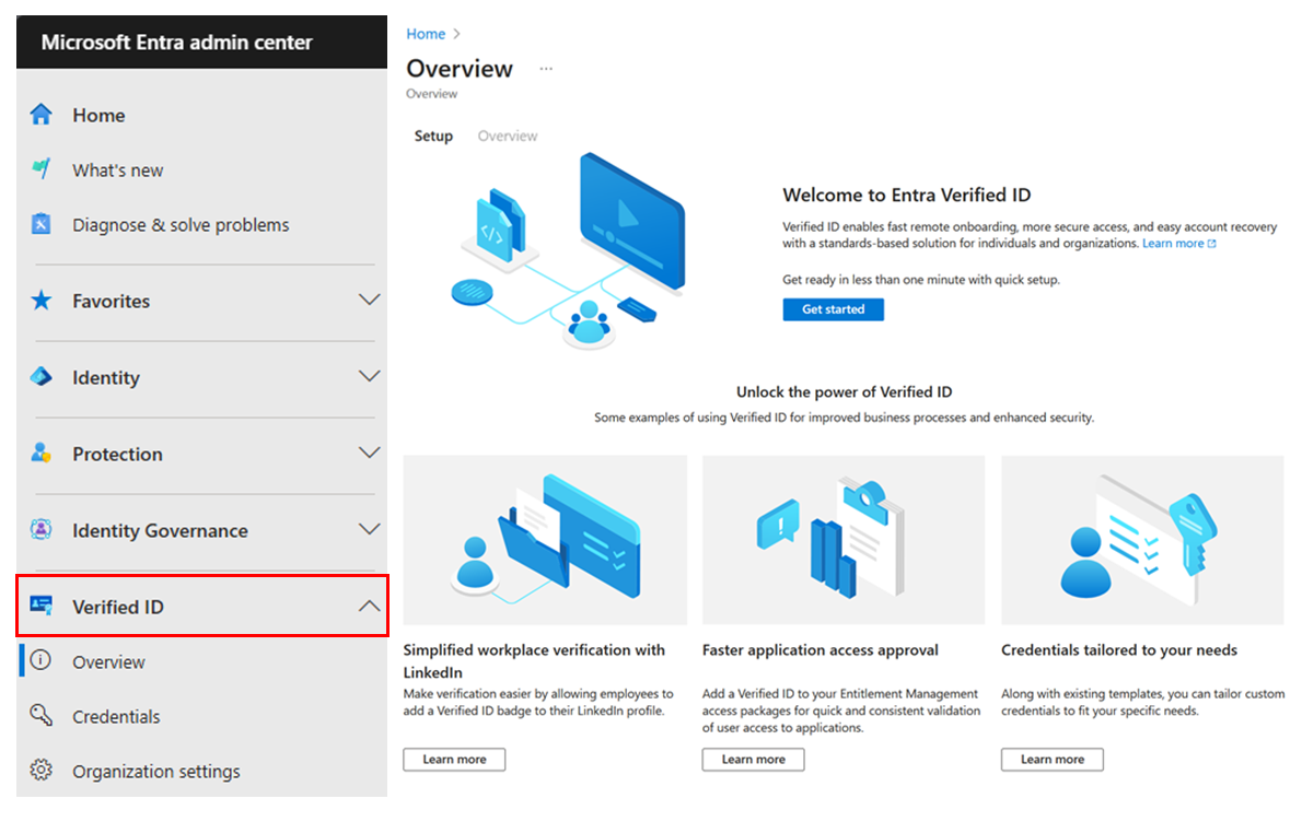 Capture d’écran du menu Vérification d’identité du Centre d’administration Microsoft Entra.