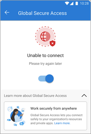 Capture d’écran du client d’accès sécurisé global qui n’est pas en mesure de se connecter.