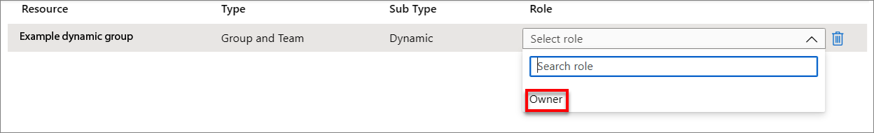 Capture d’écran montrant les rôles disponibles pour un groupe dynamique.