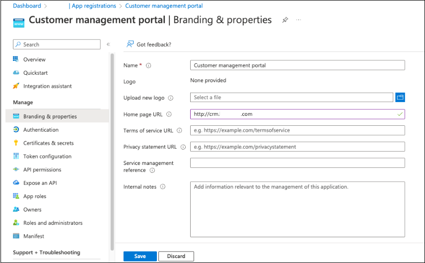 Capture d’écran des options et entrées pour la personnalisation et les propriétés.