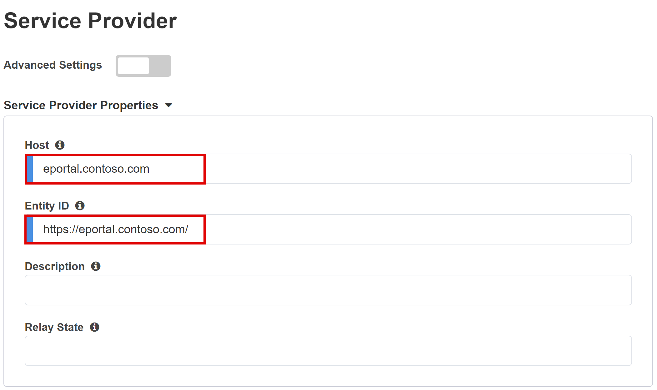 Capture d’écran des options et des sélections pour le fournisseur de service.