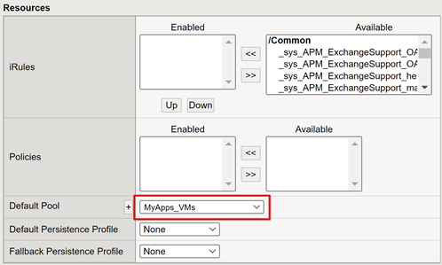 Capture d’écran de l’option Default Pool sous Resources.