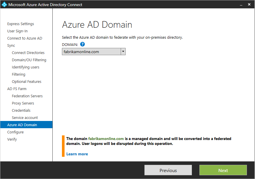 Capture d’écran montrant la page « Domaine Microsoft Entra ».