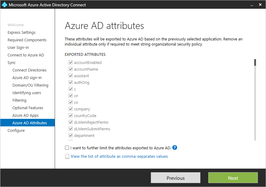 Capture d’écran montrant les fonctionnalités facultatives des attributs Microsoft Entra.