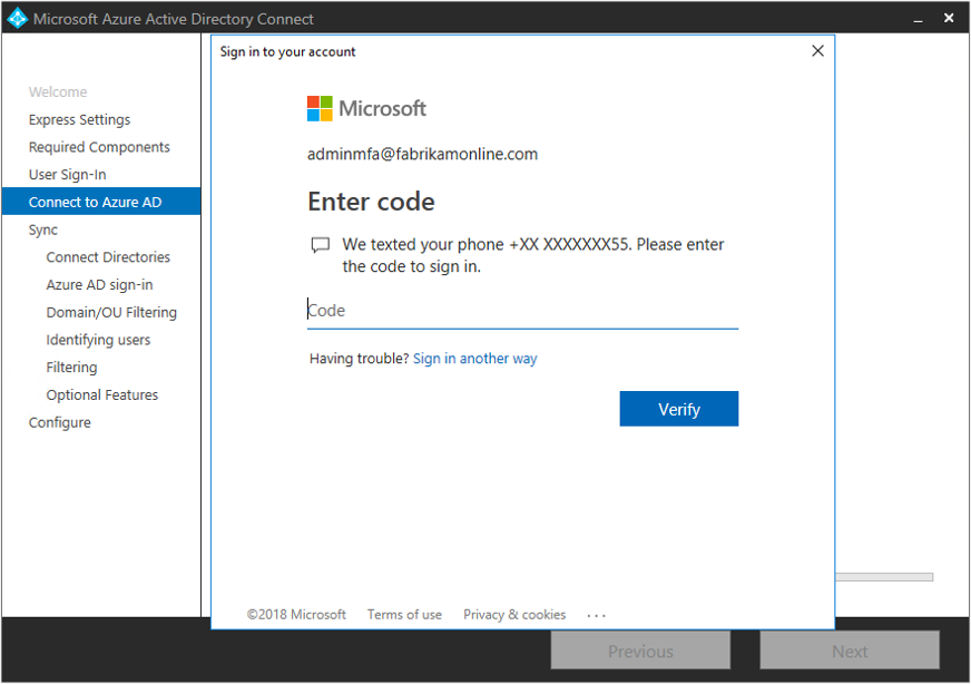 Capture d’écran montrant la page « Connectez-vous à Microsoft Entra ID ». Un champ d’authentification multifacteur invite l’utilisateur à saisir un code.