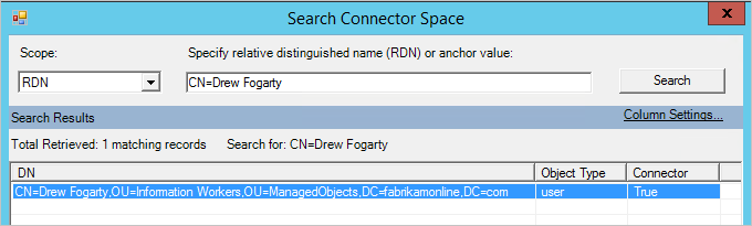 Capture d’écran montrant la fenêtre « Espace de connecteur de recherche ».