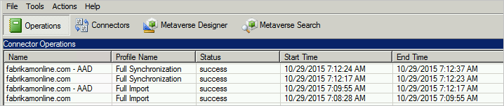 Screenshot that shows import and sync completed in Connector Operations.