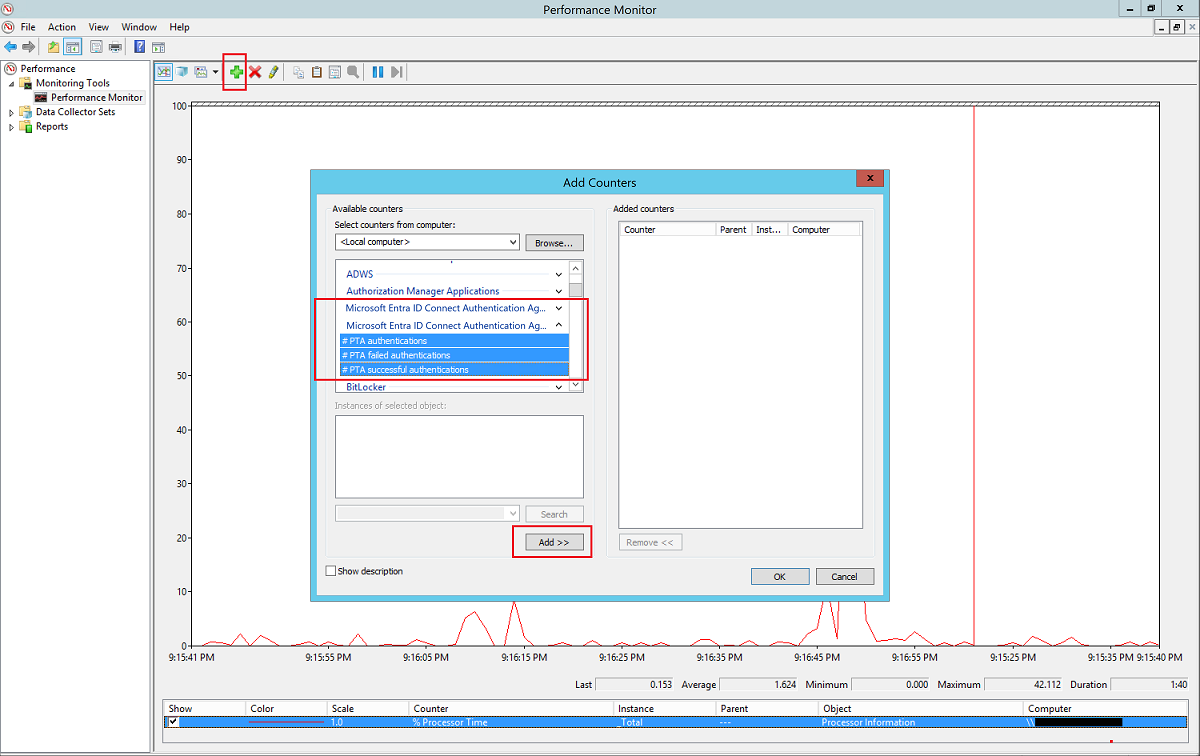 Compteurs Analyseur de performances de l’authentification directe