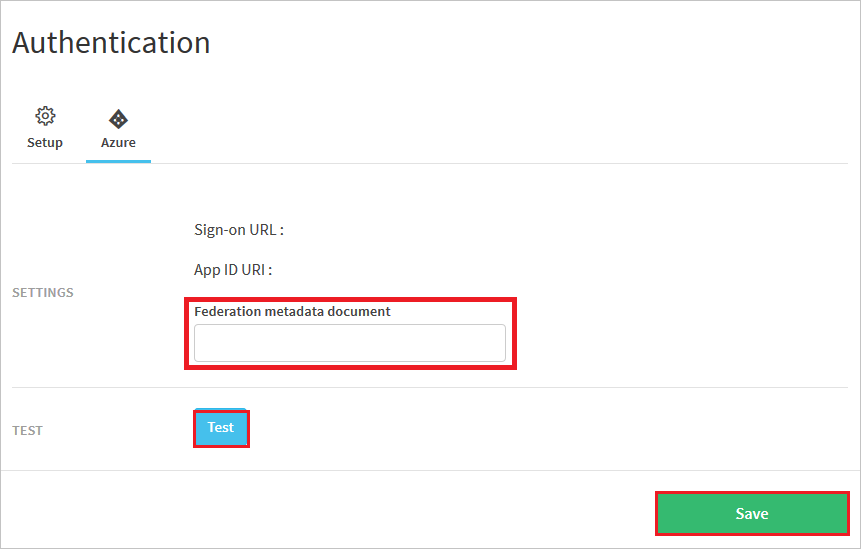 Capture d’écran montrant la page Printix.net où vous pouvez spécifier un document de métadonnées de fédération.