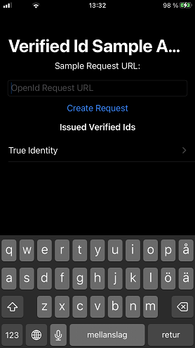 Capture d’écran de l’application avec des informations d’identification sur iOS.